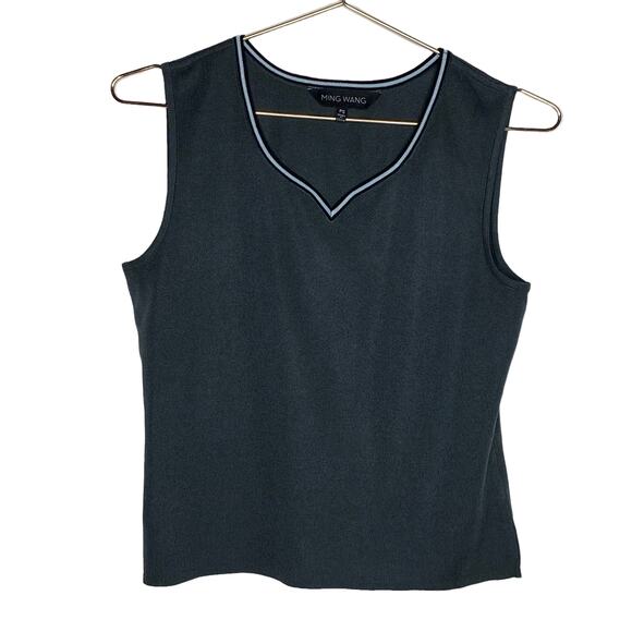Ming Wang Sweaters - Ming Wang Womens Petite Small Sweater Shell Gray Sleeveless Tank Top Blue Stripe